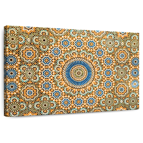 Elephant Stock Moroccan Ceramic Tile Abstract Wall Art - Horizontal Canvas Wall Art - Dining Room Wall Decor - Decor Elements Canvas - Orange And Blue Decor - 12" x 8"