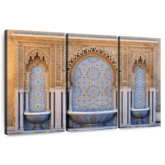 Elephant Stock Moroccan Mausoleum Fountain Wall Art - Horizontal Multi Panel Canvas - Living Room Wall Decor - Architecture Multi Panel - Brown And Beige Decor - 65" x 42"
