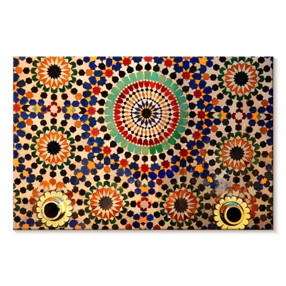 Elephant Stock Moroccan Mosaic Tiles Wall Art - Horizontal Canvas Wall Art - Hallway Wall Decor - Decor Elements Canvas - Blue And Orange Decor - 12" x 8"