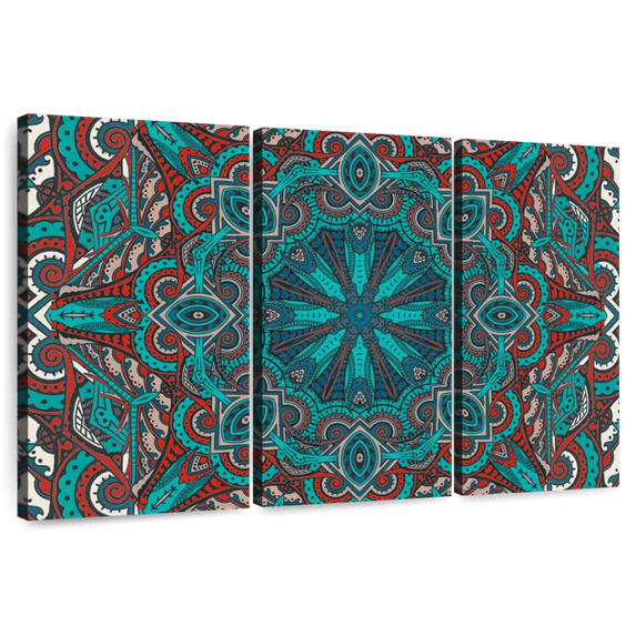 Elephant Stock Moroccan Sea Ii Wall Art - Horizontal Multi Panel Canvas - Living Room Wall Decor - Decor Elements Multi Panel - Red And Turquoise Decor By Aimee Stewart - 57" x 36"