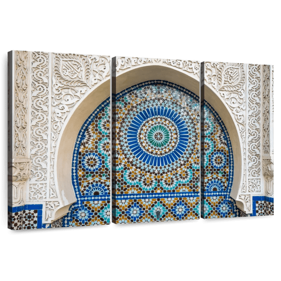 Elephant Stock Moroccan Tile Wall Art - Horizontal Multi Panel Canvas - Living Room Wall Decor - Architecture Multi Panel - Purple And Blue Decor - 74" x 48"