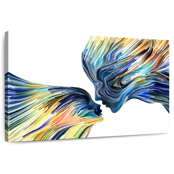 Elephant Stock Mother And Daughter Silhouette Ii Wall Art - Horizontal Canvas Wall Art - Living Room Wall Decor - People Canvas - White And Blue Decor - 39" x 26"