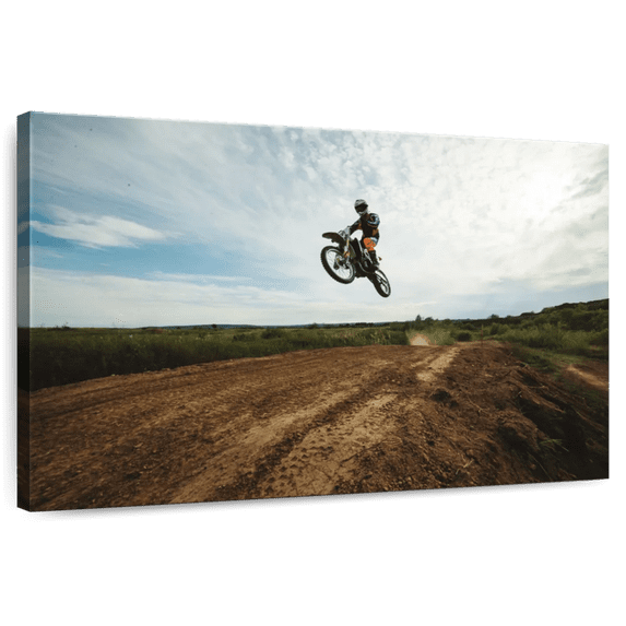 Elephant Stock Motocross Jump Wall Art - Horizontal Canvas Wall Art - Living Room Wall Decor - Sports Canvas - Blue And Brown Decor - 12" x 8"