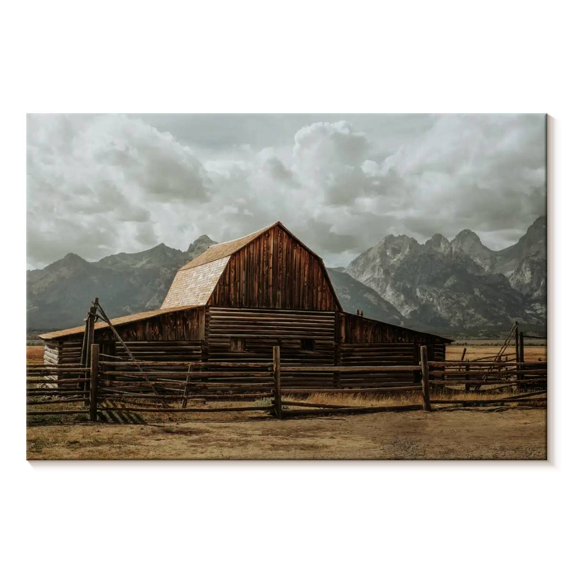 Elephant Stock Moulton Barn Wall Art - Horizontal Canvas Wall Art - Living Room Wall Decor - Architecture Canvas - Blue And Gray Decor - 48" x 32"