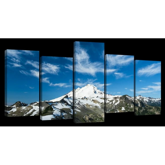 Elephant Stock Mount Baker Mountainscape Wall Art - Horizontal Multi Panel Canvas - 5 Pieceliving Room Wall Decor - Photography Nature Multi Panel - White And Gray Decor - 80" x 40"
