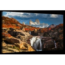 Elephant Stock Mount Fitz Roy In Fall Wall Art - Horizontal Canvas Wall Art - Living Room Wall Decor - Photography Nature Canvas - Brown And Blue Decor - 12" x 8"