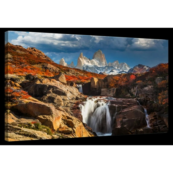 Elephant Stock Mount Fitz Roy In Fall Wall Art - Horizontal Canvas Wall Art - Living Room Wall Decor - Photography Nature Canvas - Brown And Blue Decor - 12" x 8"