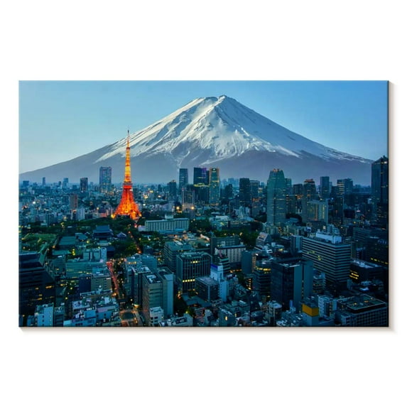Elephant Stock Mount Fuji Tokyo Cityscape Wall Art - Horizontal Canvas Wall Art - Living Room Wall Decor - City Canvas - Teal And Blue Decor - 45" x 30"