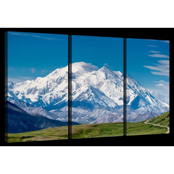 Elephant Stock Mount Mckinley Denali Wall Art - Horizontal Multi Panel Canvas - 3 Pieceliving Room Wall Decor - Photography Nature Multi Panel - Beige And Gray Decor - 33" x 20"