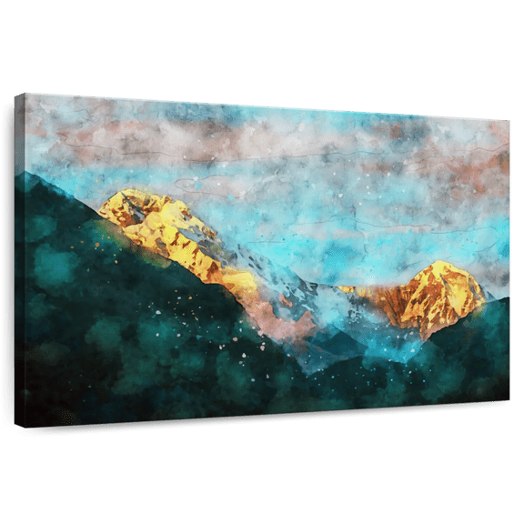 Elephant Stock Mountain Abstract Landscape Wall Art - Horizontal Canvas Wall Art - Living Room Wall Decor - Abstract Canvas - Blue And Teal Decor - 45" x 30"