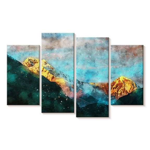 Elephant Stock Mountain Abstract Landscape Wall Art - Horizontal Multi Panel Canvas - Living Room Wall Decor - Abstract Multi Panel - Blue And Teal Decor - 68" x 42"