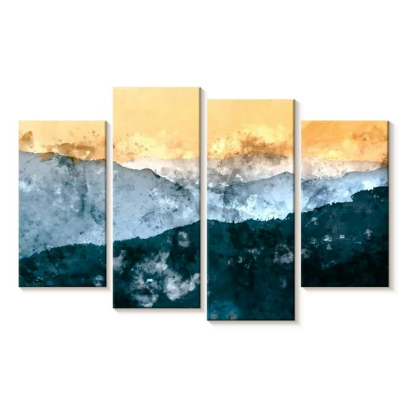 Elephant Stock Mountain Abstract Wall Art - Horizontal Multi Panel Canvas - Living Room Wall Decor - Abstract Multi Panel - Blue And Orange Decor - 30" x 18"