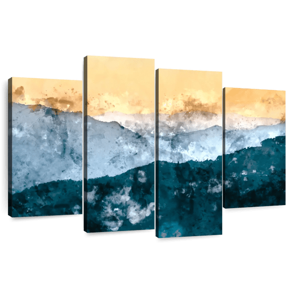Elephant Stock Mountain Abstract Wall Art - Horizontal Multi Panel Canvas - Living Room Wall Decor - Abstract Multi Panel - Blue And Orange Decor - 36" x 22"