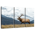 thumbnail image 1 of Elephant Stock Mountain Bull Elk Wall Art - Horizontal Multi Panel Canvas - Living Room Wall Decor - Animal Multi Panel - Brown And White Decor - 33" x 20", 1 of 8