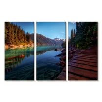Elephant Stock Mountain Lake In Vivid Colors Wall Art - Horizontal Multi Panel Canvas - Living Room Wall Decor - Nature Multi Panel - Green And Teal Decor - 23" x 14"
