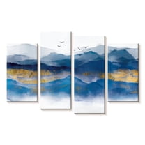 Elephant Stock Mountain Layers Wall Art - Horizontal Multi Panel Canvas - Living Room Wall Decor - Abstract Multi Panel - Blue And Beige Decor - 24" x 14"
