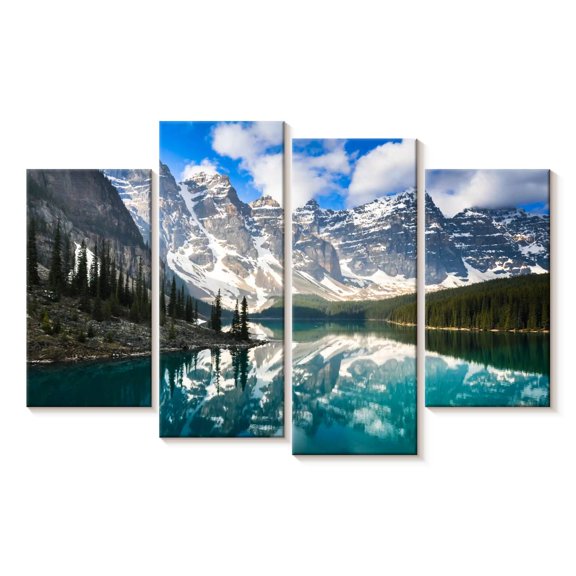 Elephant Stock Mountain Reflection Wall Art - Horizontal Multi Panel Canvas - Living Room Wall Decor - Nature Multi Panel - Teal And Green Decor - 36" x 22"