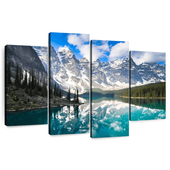 Elephant Stock Mountain Reflection Wall Art - Horizontal Multi Panel Canvas - Living Room Wall Decor - Nature Multi Panel - Teal And Green Decor - 36" x 22"