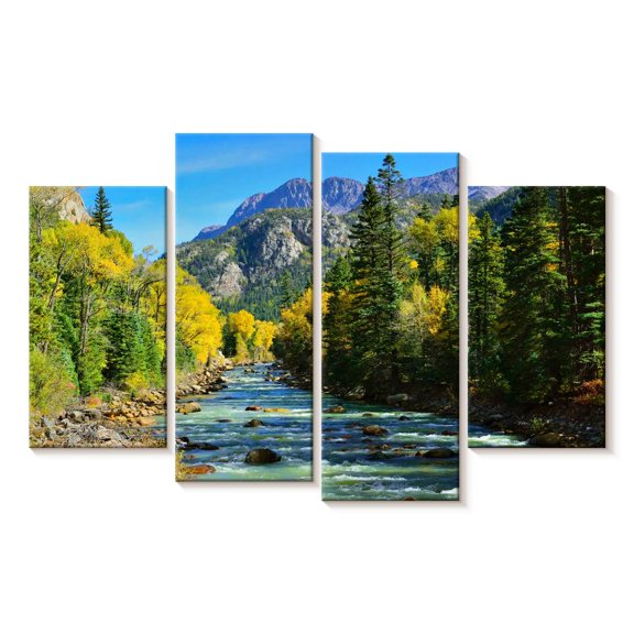 Elephant Stock Mountain With River Wall Art - Horizontal Multi Panel Canvas - Living Room Wall Decor - Nature Multi Panel - Green And Beige Decor - 36" x 22"