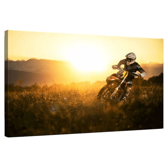 Elephant Stock Mountain Sunset Dirt Bike Wall Art - Horizontal Canvas Wall Art - Living Room Wall Decor - Sports Canvas - Green And Orange Decor - 51" x 34"