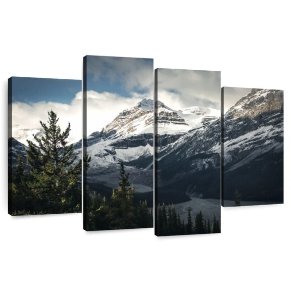 Elephant Stock Mountain Top Wall Art - Horizontal Multi Panel Canvas - Living Room Wall Decor - Nature Multi Panel - White And Blue Decor - 36" x 22"