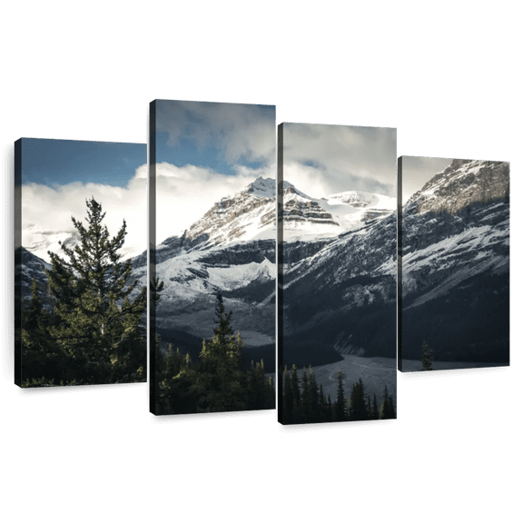 Elephant Stock Mountain Top Wall Art - Horizontal Multi Panel Canvas - Living Room Wall Decor - Nature Multi Panel - White And Blue Decor - 84" x 54"