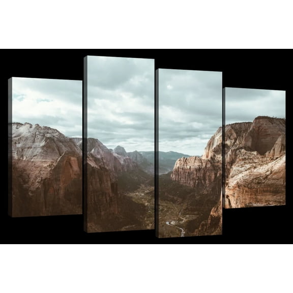 Elephant Stock Mountains Against Sky Wall Art - Horizontal Multi Panel Canvas - 4 Pieceliving Room Wall Decor - Photography Nature Multi Panel - Blue And Brown Decor - 36" x 22"