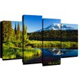 thumbnail image 1 of Elephant Stock - Mt. Rainier Reflection Wall Art - Horizontal Multi Panel - 4 Piece Living Room Wall Decor - Photography Nature Canvas Print - Green and Blue Decor - 52" x 32", 1 of 5