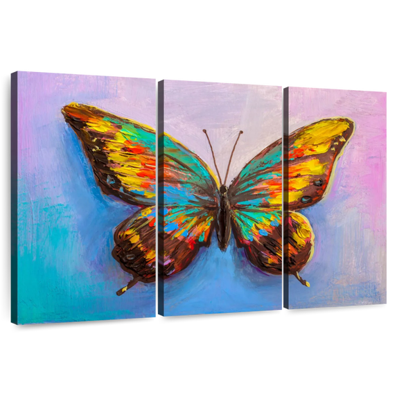 Elephant Stock Multicolored Butterfly Wall Art - Horizontal Multi Panel Canvas - Living Room Wall Decor - Animal Multi Panel - Orange And Brown Decor - 23" x 14"