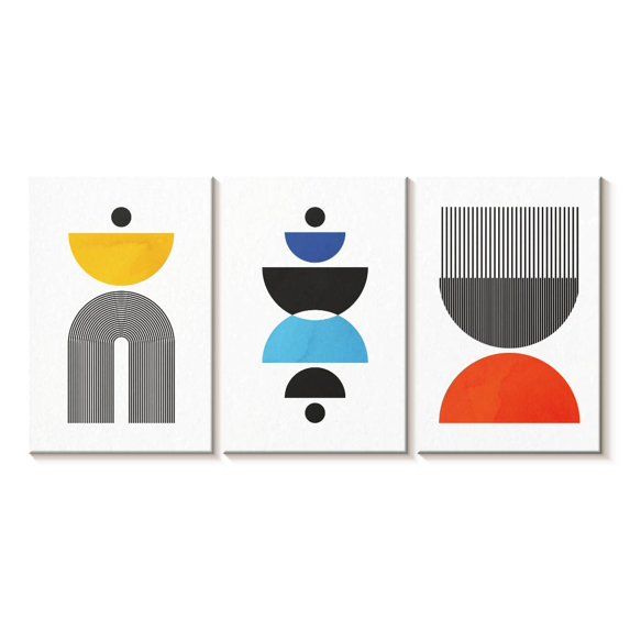 Elephant Stock Multicolored Geometric Abstract V Wall Art - Horizontal Multi Panel Canvas - Living Room Wall Decor - Abstract Multi Panel - White And Black Decor - 32" x 15"