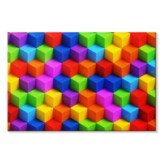 Elephant Stock Multicolored Geometric Boxes Wall Art - Horizontal Canvas Wall Art - Living Room Wall Decor - Abstract Canvas - Orange And Pink Decor - 12" x 8"