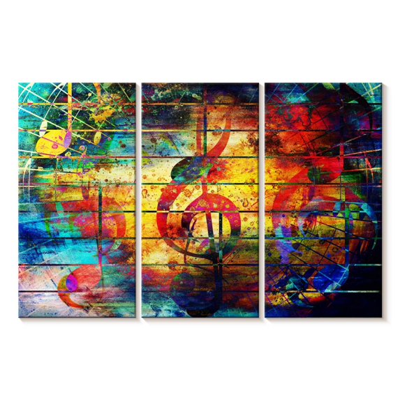 Elephant Stock Music Abstract Wall Art - Horizontal Multi Panel Canvas - Living Room Wall Decor - Music Multi Panel - Brown And Gold Decor - 65" x 42"