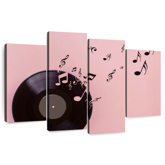 Elephant Stock Musical Vinyl Record Wall Art - Horizontal Multi Panel Canvas - Living Room Wall Decor - Music Multi Panel - Black And Pink Decor - 36" x 22"