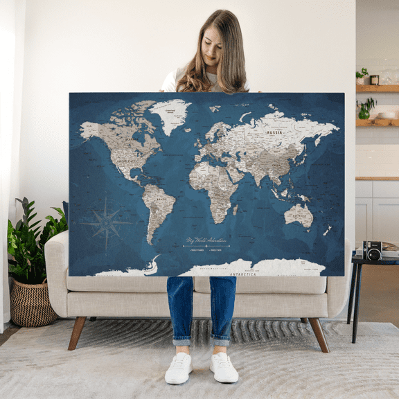 Elephant Stock My World Adventures Push Pin Travel Map I Wall Art - Map Canvas Art - 12" x 8"