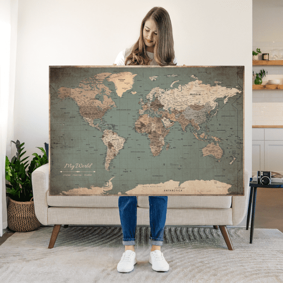 Elephant Stock My World Push Pin Map Vi Wall Art - Map Canvas Art - 36" x 24"