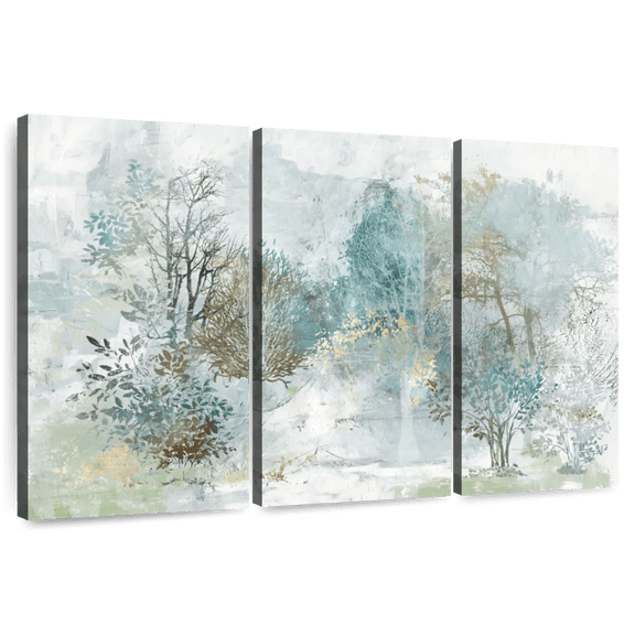 Elephant Stock Mysterious Forest Wall Art - Horizontal Multi Panel Canvas - Living Room Wall Decor - Floral And Botanical Multi Panel - Teal And Brown Decor By Allison Pearce - 33" x 20"