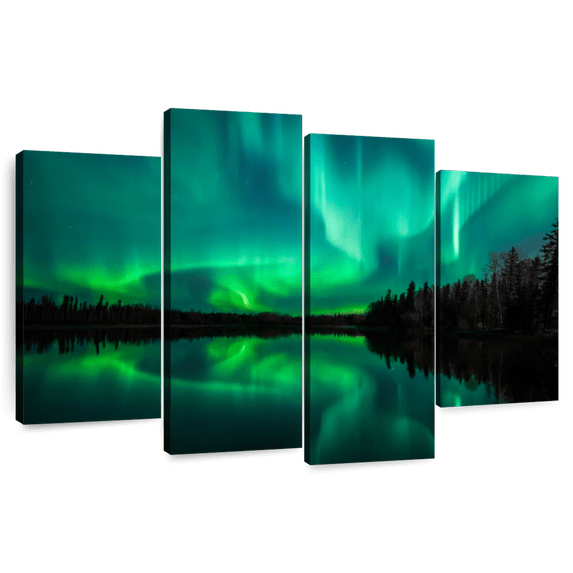 Elephant Stock Mystic Aurora Wall Art - Horizontal Multi Panel Canvas - Living Room Wall Decor - Nature Multi Panel - Teal And Black Decor - 75" x 48"