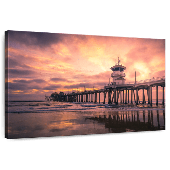Elephant Stock Mystical Huntington Pier Wall Art - Horizontal Canvas Wall Art - Living Room Wall Decor - Nautical Canvas - Orange And Brown Decor - 48" x 32"