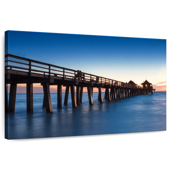 Elephant Stock Naples Beach Pier Wall Art - Horizontal Canvas Wall Art - Living Room Wall Decor - Nautical Canvas - Blue And Brown Decor - 12" x 8"