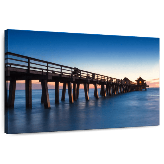 Elephant Stock Naples Beach Pier Wall Art - Horizontal Canvas Wall Art - Living Room Wall Decor - Nautical Canvas - Blue And Brown Decor - 48" x 32"