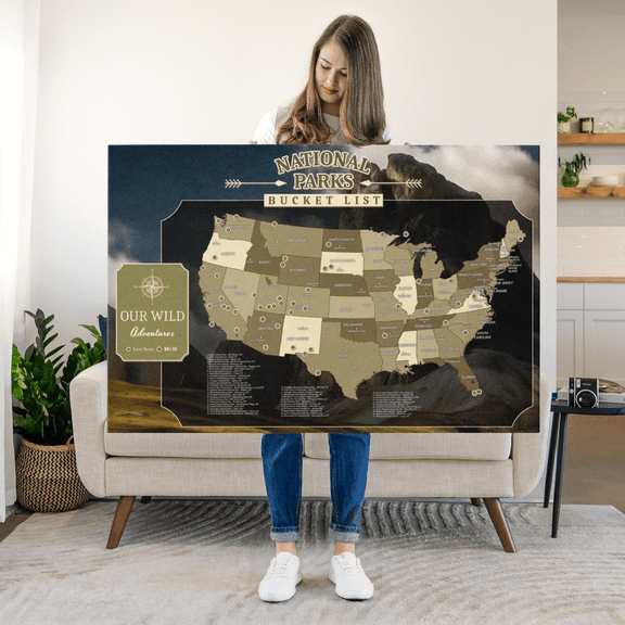 Elephant Stock National Parks Push Pin Hobby Map I Wall Art - Map Canvas Art - 51" x 34"