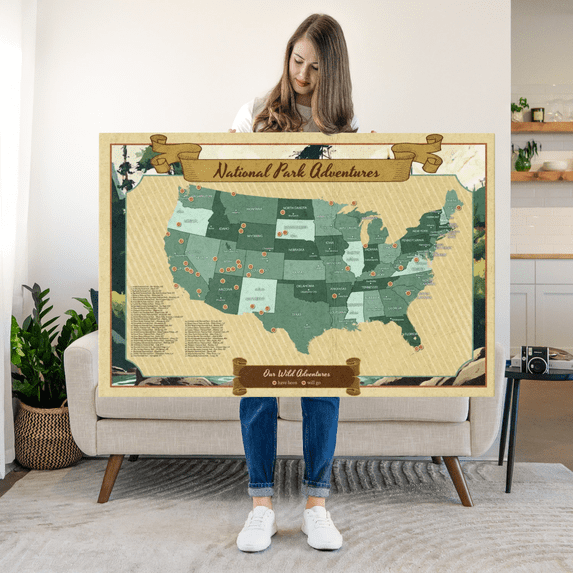 Elephant Stock National Parks Push Pin Hobby Map Ii Wall Art - Map Canvas Art - 30" x 20"