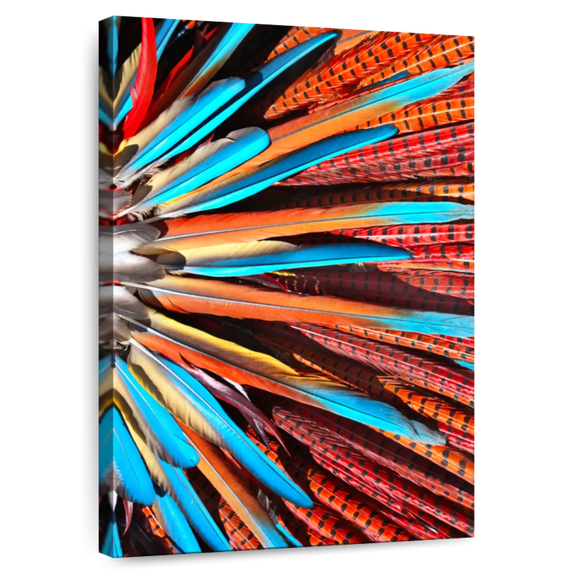 Elephant Stock Native American Bonnet Feathers Wall Art - Vertical Canvas Wall Art - Hallway Wall Decor - Decor Elements Canvas - Orange And Red Decor - 20" x 30"