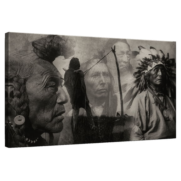 Elephant Stock Native Indian Wall Art - Horizontal Canvas Wall Art - Living Room Wall Decor - Our America Canvas - Gray And Black Decor - 36" x 24"
