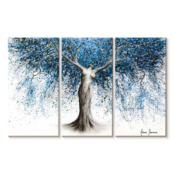 Elephant Stock Natural Continual Wall Art - Horizontal Multi Panel Canvas - Living Room Wall Decor - Floral And Botanical Multi Panel - Blue And Gray Decor By Ashvin Harrison - 33" x 20"