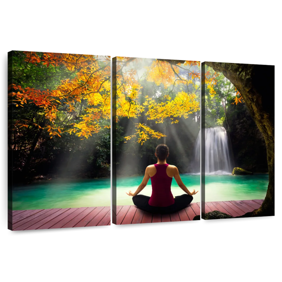 Elephant Stock Nature Zen Yoga Wall Art - Horizontal Multi Panel Canvas - Living Room Wall Decor - Wellness Multi Panel - Gray And Gold Decor - 57" x 36"