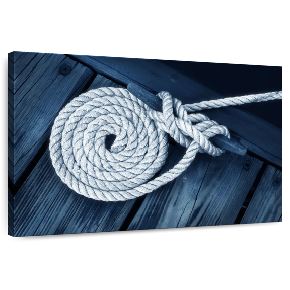 Elephant Stock Nautical Dock Rope Wall Art - Horizontal Canvas Wall Art - Living Room Wall Decor - Nautical Canvas - Black And Blue Decor - 12" x 8"