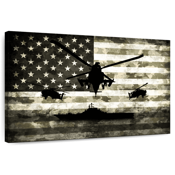 Elephant Stock Navy Camo Usa Flag Wall Art - Horizontal Canvas Wall Art - Living Room Wall Decor - Military Canvas - Black And Gray Decor - 51" x 34"