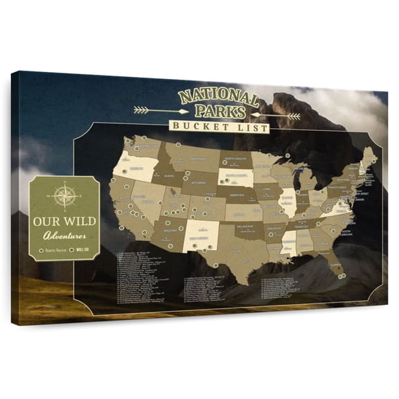 Elephant Stock Navy North America Push Pin Continent Map Wall Art - Map Canvas Canvas - 30" x 20"