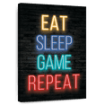 thumbnail image 1 of Elephant Stock Neon Eat Sleep Game Repeat Wall Art - Vertical Canvas Wall Art - Living Room Wall Decor - Hobbies And Lifestyle Canvas - Brown And Beige Decor - 32" x 48", 1 of 8